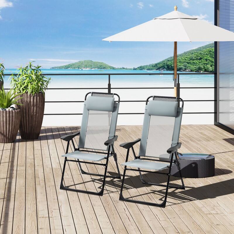 OutSunny Folding Chair Set Grey 700 x 1,090 mm