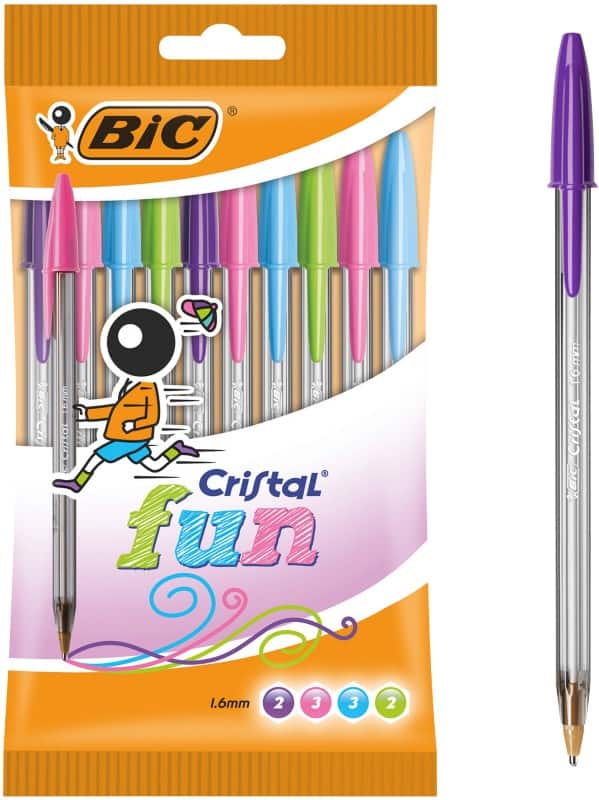 BIC Cristal Fun Ballpoint Pen Assorted 0.6 mm BroadnPack of 10