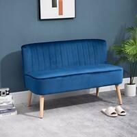 HOMCOM Faux Velvet Upholstered 2-Seater Sofa Blue