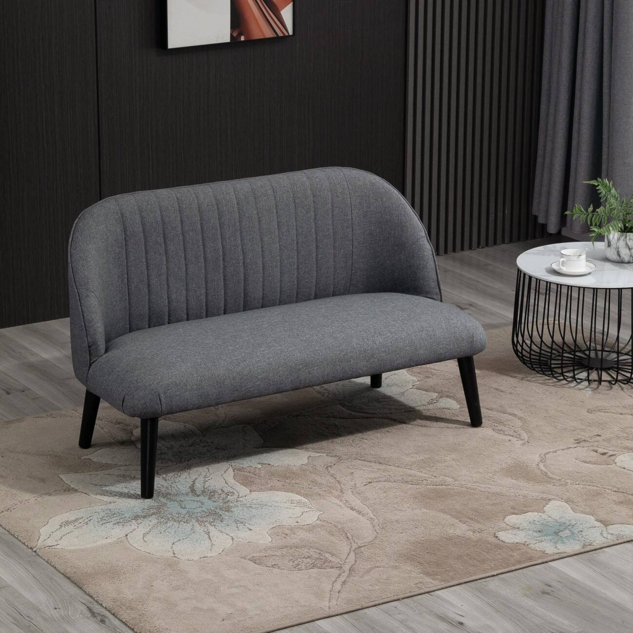 HOMCOM Linen Upholstery Double Seat Sofa w/Armrest Grey | Viking Direct UK