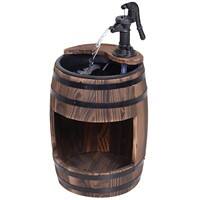 Outsunny Fir Wood Barrel Pump Fountain W/ Flower Planter, Φ32x58.5H cm Brown