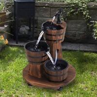 Outsunny Fir Wood 3 Barrel Water Foundation w/ Pump Brown