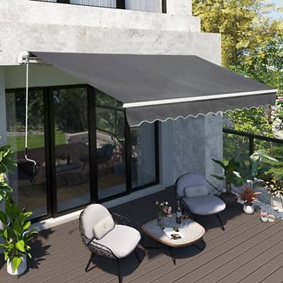 Outsunny 4x2.5m Manual Awning Window Door Sun Weather Shade w/ Handle Grey