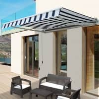 Outsunny Manual Retractable Awning, 2.5x2 m-Dark Blue/White Stripes