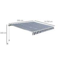 Outsunny Manual Retractable Awning, 3x2.5 m-Blue/White Stripes