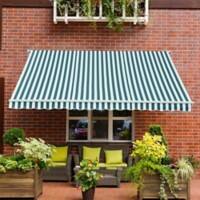 Outsunny Manual Retractable Awning, size (3m x2.5m)-Green/White Stripes
