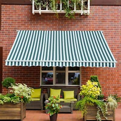 Outsunny Manual Retractable Awning, size (3m x 2.5m) Green/White Stripes