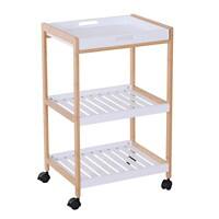 HOMCOM Kitchen Trolley, Bamboo/MDF board, 46Lx35Wx74.5H cm-White/Bamboo Colour