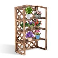 Outsunny 3-Tier Fir Wood Flower Stand, 75Lx38Wx120H cm-Carbonized Wood Colour