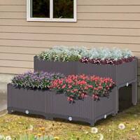 Outsunny PP (Polypropylene) Set Of 4 Raised Outdoor Garden Planter Box Brown 40 x 80 x 44 cm