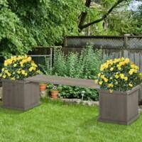 Outsunny Wooden Garden Planter & Bench Combination Garden Raised Bed Patio Park Grey