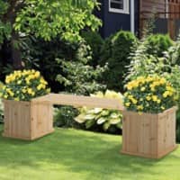 Outsunny Wooden Garden Planter & Bench Combination Garden Raised Bed Patio Park Natural