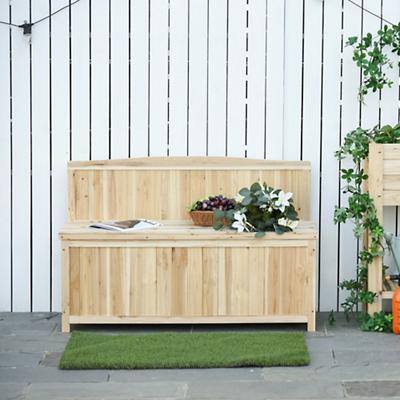 Outsunny Wood Storage Bench for Patio Furniture, Outdoor Garden Seating Tools