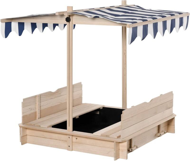 OutSunny Cabana Playset Sandbox 343-029 Fir Wood, PL (Polyester) Blue, White