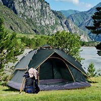 OutSunny Camping Tent Dark Green 210x210x140 cm 210 (W) x 210 (D) x 140 (H) cm Water Resistant