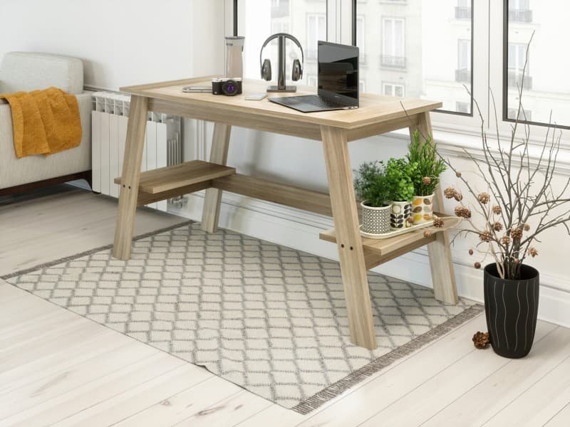 TEKNIK Home Office Desk Oak Wooden Legs 1,400 (W) x 580 (D) x 745 (H) mm Laminated Particle Board