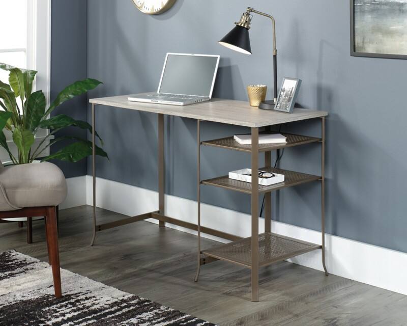 TEKNIK City Centre Home Office Desk Champagne Oak 4 Metal legs 1,192 (W) x 528 (D) x 762 (H) mm Laminated Particle Board, Metal