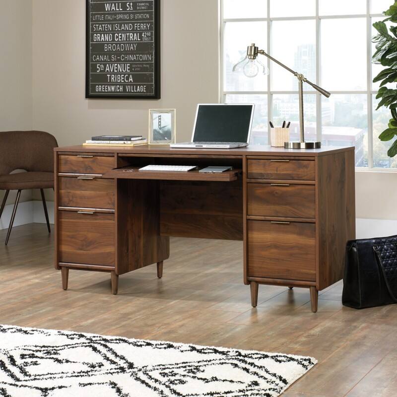 TEKNIK Clifton Home Office Desk Walnut Wooden Legs 6 Drawers 1,500 (W) x 595 (D) x 762 (H) mm Laminated Particle Board