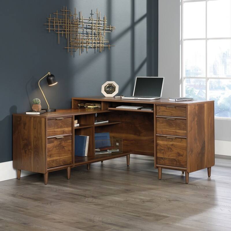 TEKNIK Clifton Home Office Desk Walnut Wooden Legs 5 Drawers 1,500 (W) x 1,360 (D) x 767 (H) mm Laminated Particle Board