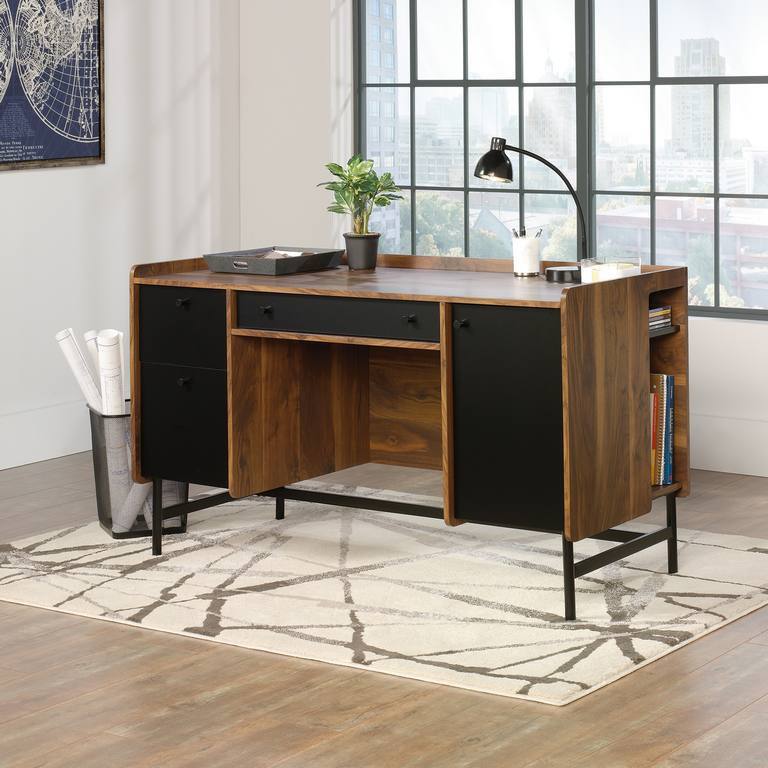 TEKNIK Hampstead Park Home Office Desk Walnut 4 Metal legs 3 Drawers 1,372 (W) x 611 (D) x 794 (H) mm Laminated Particle Board