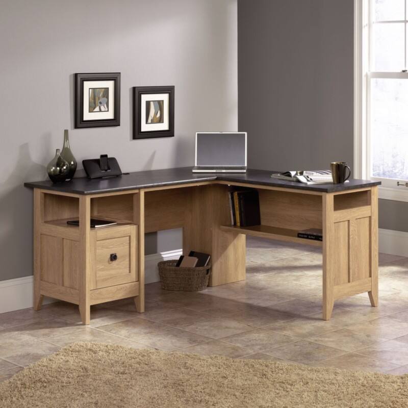 TEKNIK Home Study Home Office Desk Slate Grey Oak Base panel 1 Drawers 2,115 (W) x 1,490 (D) x 743 (H) mm Laminated Particle Board