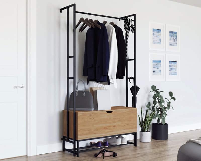 TEKNIK Hythe Wall Cabinet Metal, Wood 1,050 x 435 x 1,902 mm Walnut Black, Brown