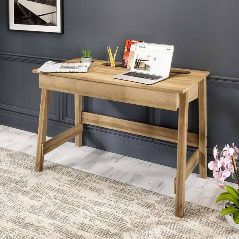 TEKNIK Home Office Desk Oak Wooden Legs 1 Drawers 1,190 (W) x 600 (D) x 760 (H) mm Laminated Particle Board, Powder Coated Metal