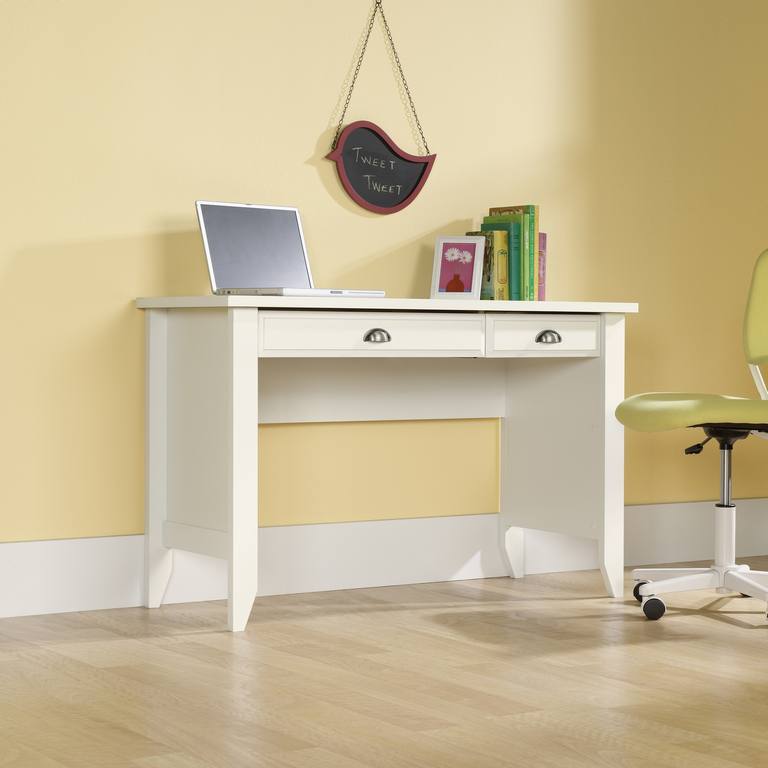 TEKNIK Laptop Desk Home Office Desk White Oak Wooden Legs 2 Drawers 1,200 (W) x 500 (D) x 770 (H) mm Laminated Particle Board, Powder Coated Metal