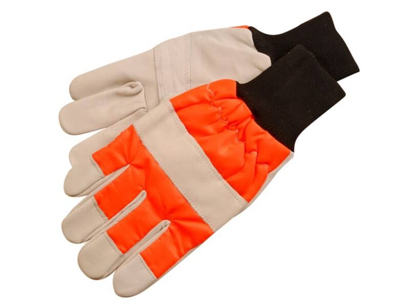 Faithfull Non-Disposable Chainsaw Safety Gloves CH015 Leather Black, Cream, Orange