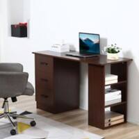 HOMCOM Computer Desk Walnut 3 Drawers 1 Pedestal 490 (W) x 1,200 (D) x 720 (H) mm Particle Board