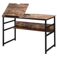 HOMCOM Home Office Desk Rustic Brown Teak 4 Metal legs 600 (W) x 1,200 (D) x 750 (H) mm Metal, Particle Board