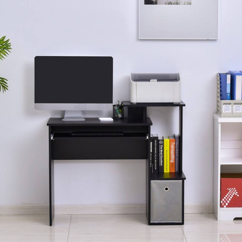 HOMCOM Computer Desk Black Rubberwood 1 Drawer 1 Pedestal 400 (W) x 1,000 (D) x 866 (H) mm E1 Grade Particle Board