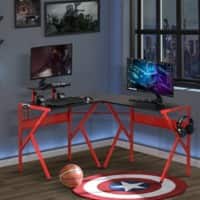 HOMCOM Gaming Desk Red Teak Cross foot 1,250 (W) x 1,250 (D) x 750 (H) mm Metal, Particle Board