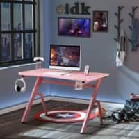 HOMCOM Gaming Desk Pink Rubberwood 4 Metal legs 666 (W) x 1,200 (D) x 960 (H) mm E1 Grade Particle Board, Steel