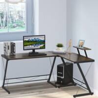 HOMCOM Corner Desk Rustic Brown Teak 1 Pedestal 1,150 (W) x 1,550 (D) x 915 (H) mm Metal, Particle Board