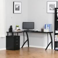 HOMCOM Computer Desk Black Oak 3 Drawers 1 Pedestal 1,435 (W) x 1,520 (D) x 760 (H) mm MDF (Medium-Density Fibreboard), Steel