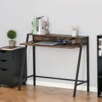 HOMCOM Home Office Desk Rustic Brown Rubberwood 4 Metal legs 450 (W) x 1,000 (D) x 850 (H) mm Particle Board, Steel