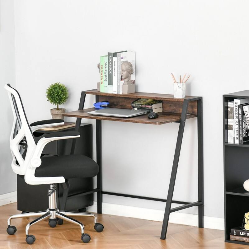 HOMCOM Home Office Desk Rubberwood 4 Metal legs 450 (W) x 840 (D) x 850 (H) mm Particle Board, Steel
