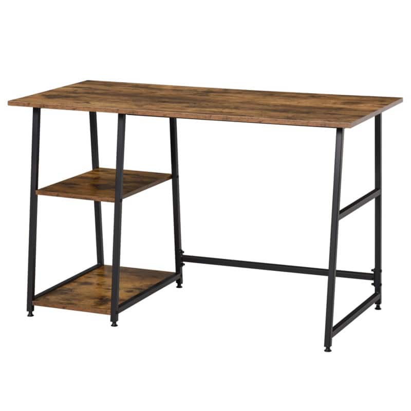 HOMCOM Home Office Desk Rustic Brown Rubberwood 4 Metal legs 600 (W) x 1,200 (D) x 760 (H) mm Particle Board, Steel