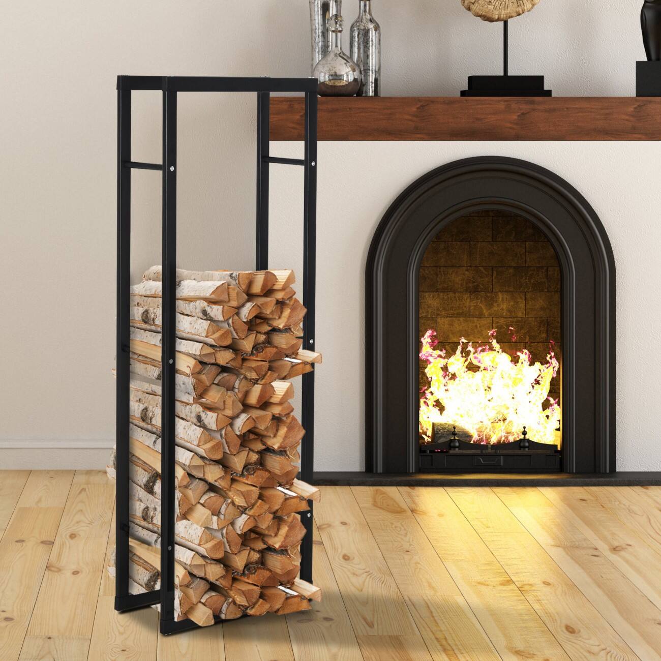 Homcom Fire Wood Rack Black 250 x 1500 mm | Viking Direct UK