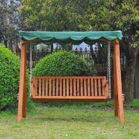 OutSunny 3 Seater Swing Bench Larch Wood Green