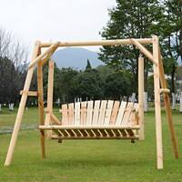 OutSunny 2 Seater Swing Outdoor Bench Natural Wood