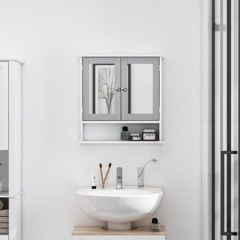 Kleankin Mirror Cabinet with Double Doors Grey