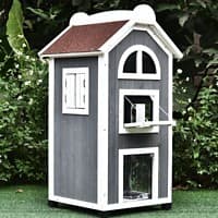 Pawhut Cat House Waterproof Outdoor Grey and White