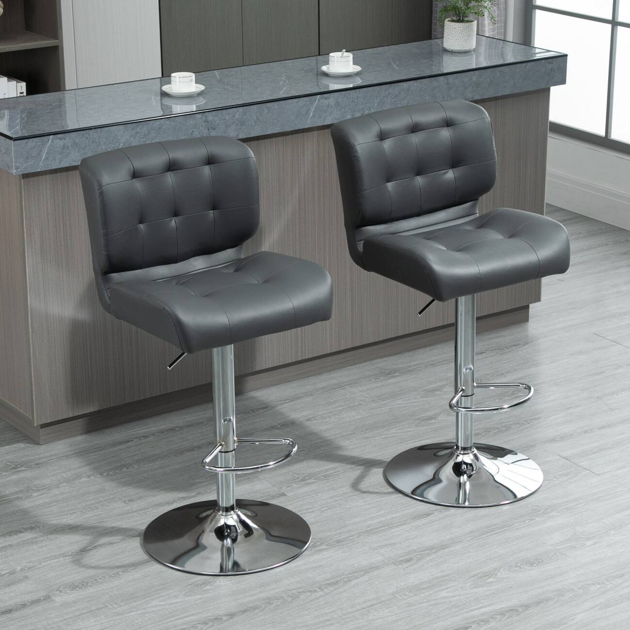 Homcom Racing Style Bar Stool Grey Pack of 2 | Viking Direct UK