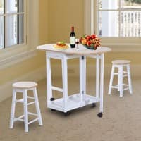 Homcom Set of 3 Kitchen Cart and Chairs White