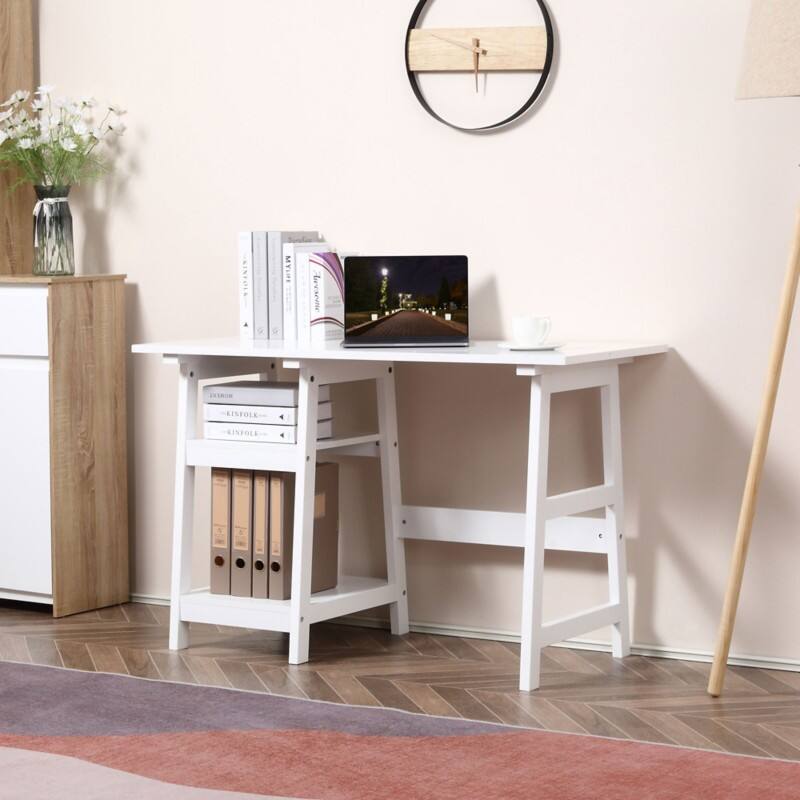 Homcom Computer Desk With Bookshelves White