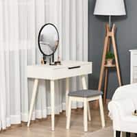 Homcom Dressing Table With Round Mirror White