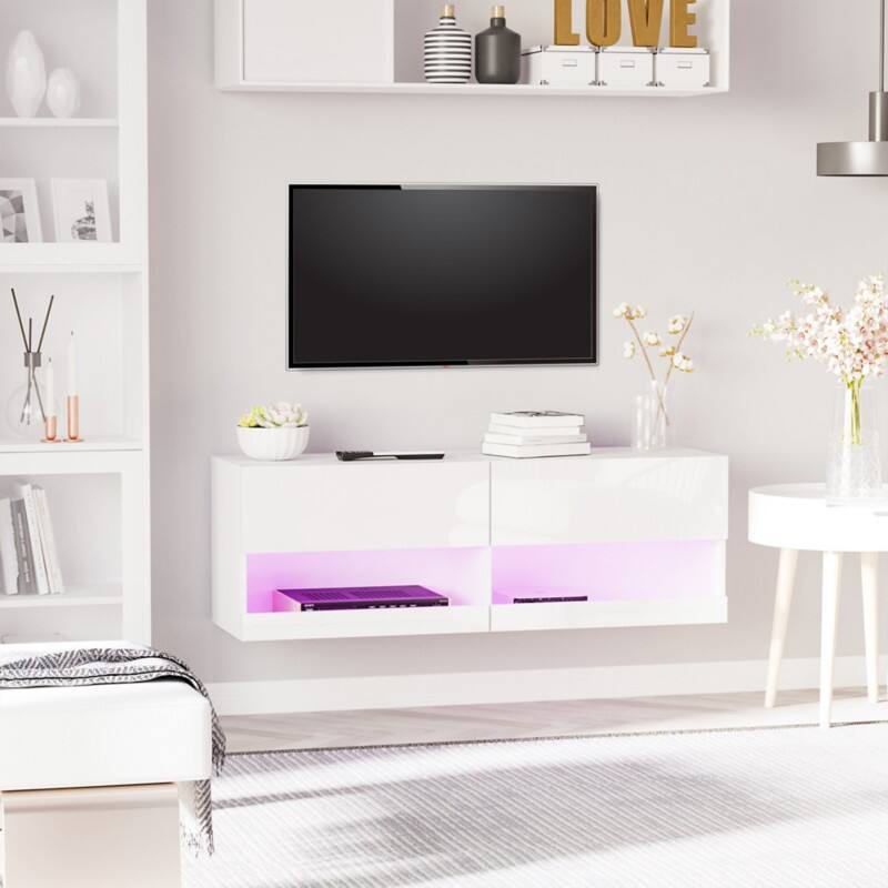 Homcom TV Stand High Gloss White