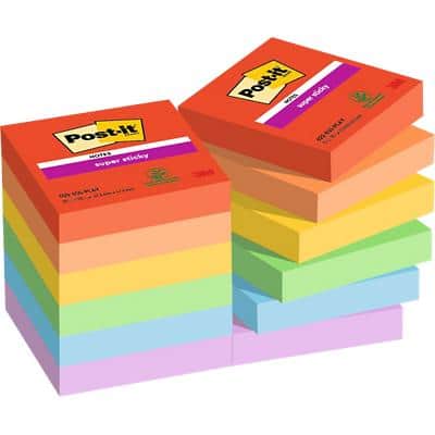 Post-it Super Sticky Notes 48 x 48 mm Blue, Green, Orange, Red, Violet, Yellow Squared Plain 12 Pads of 180 Sheets